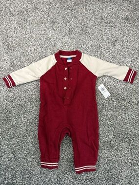 Old Navy Red and Cream Baby One-Piece Bodysuit